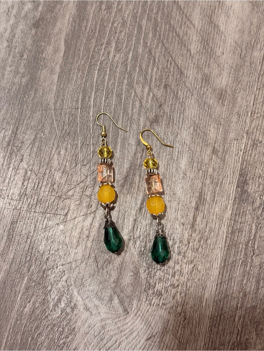 Handcrafted Yellow and Green Bead Dangle Earrings